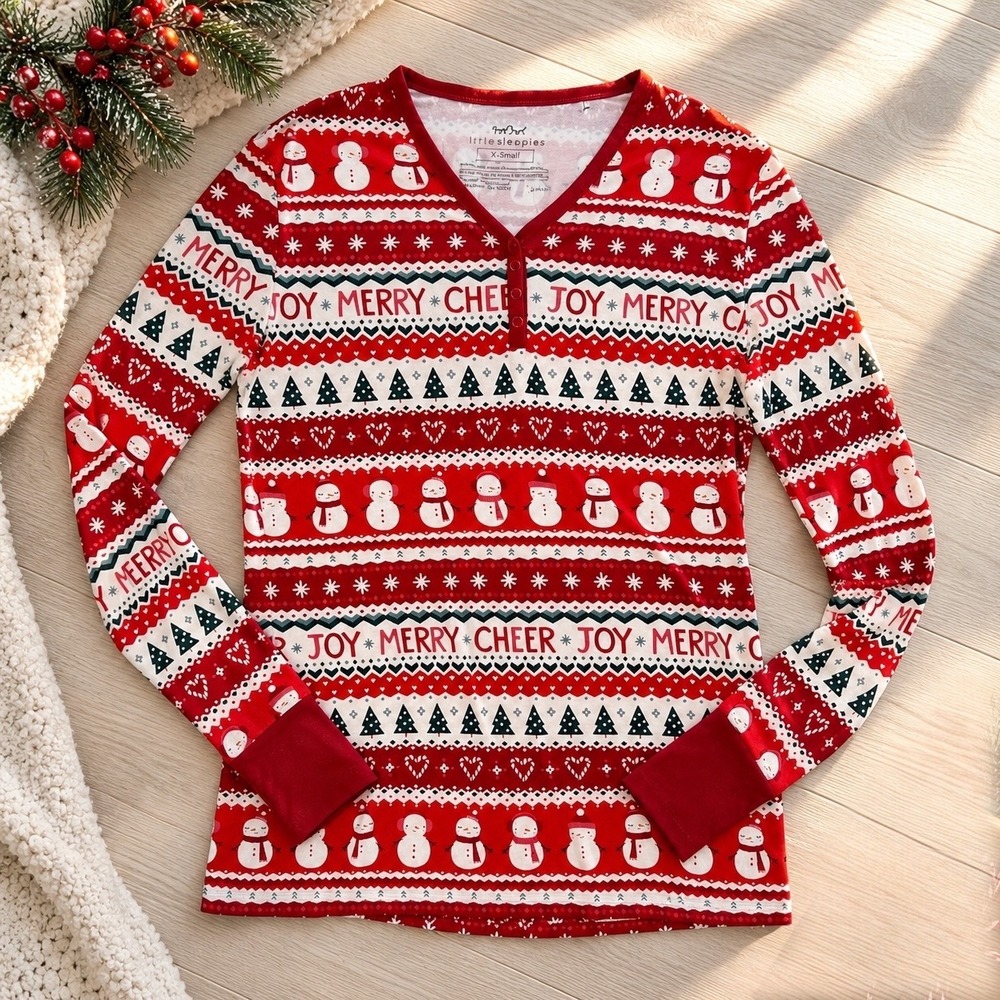 Little Sleepies Festive Fair Isle Bamboo Christmas Pajama Top XS Holiday Henley